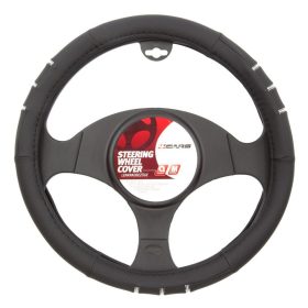   4CARS Kormányvédő  37-39 CM, FEKETE-FEHÉR DÍSZCSÍKOKKAL