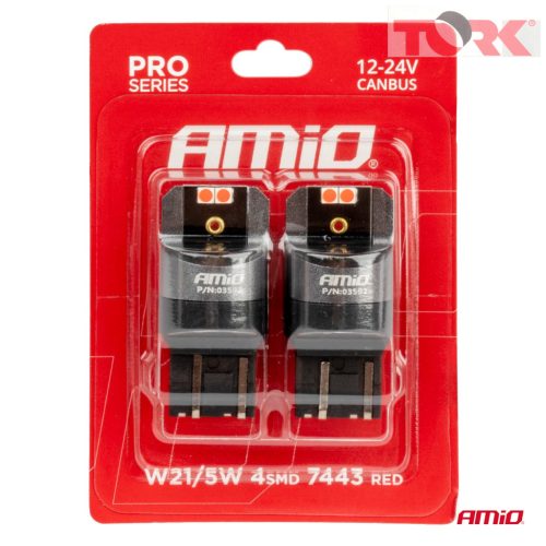 LED CANBUS PRO sorozat 7443 W21/5W 4x3030 SMD Piros 12/24V AMIO