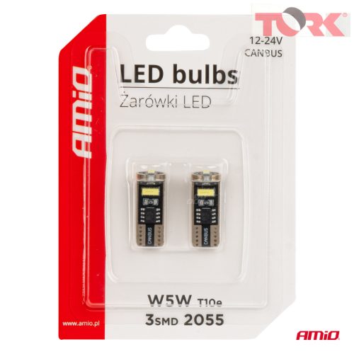 LED izzók CANBUS T10e W5W 3x2055 SMD Fehér 12V/24V 12V/24V AMIO