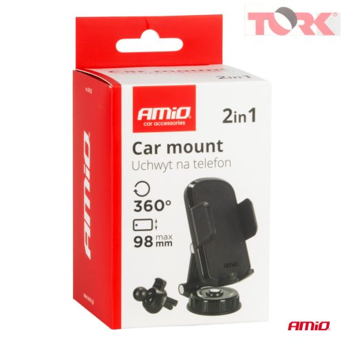 Forgatható műszerfali szellőzőrácsba épített telefontartó 360°-ban 2in1 AMIO-04138