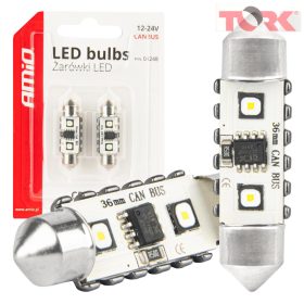   LED CANBUS izzók 12SMD Festoon C5W 3838 36mm Fehér 12/24V AMIO-04248