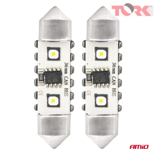 LED CANBUS izzók 12SMD Festoon C5W 3838 36mm Fehér 12/24V AMIO-04248