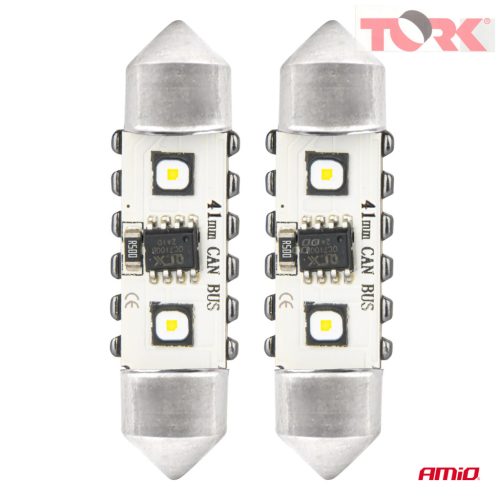 LED CANBUS izzók 12SMD Festoon C5W 3838 41mm Fehér 12/24V AMIO