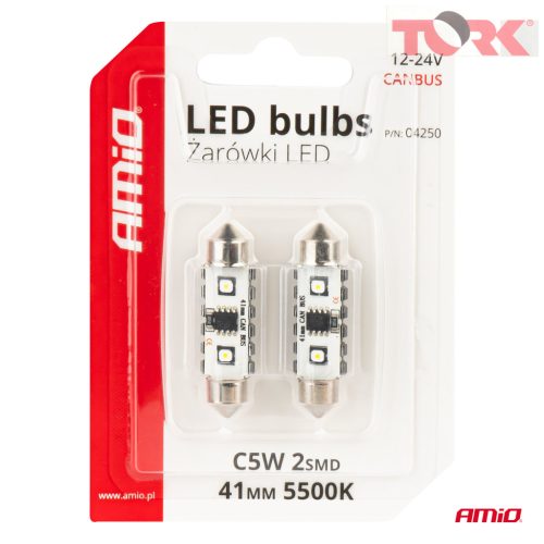 LED CANBUS izzók 12SMD Festoon C5W 3838 41mm Fehér 12/24V AMIO