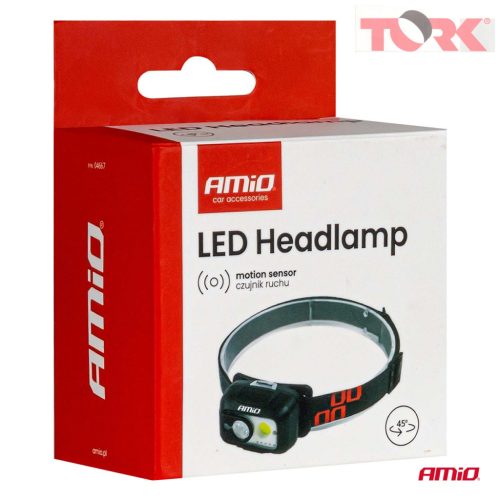 Újratölthető fejlámpa mozgásérzékelővel XPG+COB 1800mAh (AKKU) AMIO-04667